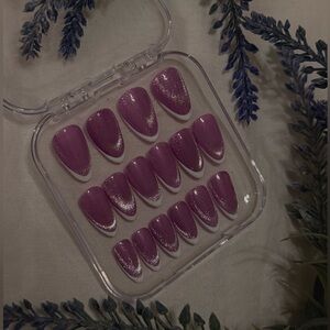 Purple Cat Eye French Tip Press-On Nails
